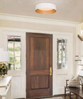 LED Ceiling Light Fixture 12.5 Inch Flush Mount Matte White With Gold Inside Dimmable 3000K Warm White 18W in a hallway