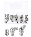 Nickel-Plated Steel Grease Fitting Set 18 Pcs Straight And Angled Nipples With 5/16-24 Thread Includes 90 Degree And 45 Degree Hydraulic Fittings