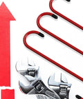 Hella Tough Brake Caliper Hooks With Thick Rubber Pads For Straightforward Disc Service And Pro Level Suspension Overhauls Set Of Two Bright Red Clamps with wrenches.