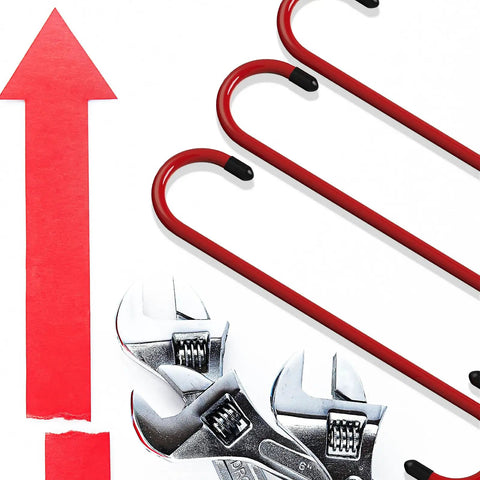 Hella Tough Brake Caliper Hooks With Thick Rubber Pads For Straightforward Disc Service And Pro Level Suspension Overhauls Set Of Two Bright Red Clamps with wrenches.
