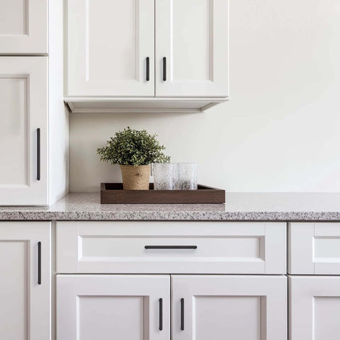 Built Tough Matte Black Cabinet Pulls And Drawer Handles With Five Inch Center To Center Rustic Industrial Kitchen Furniture Hardware Solid As A Rock Five Inch Pulls Ten Pack For DIY Projects on white kitchen cabinets.
