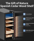 Side view of Beast 35L Temperature Humidity Control Cabinet with Spanish cedar shelves and hygrometer, open door display.