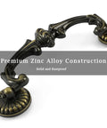 Oil Rubbed Bronze 6 Pack Drawer Pulls With Vintage Drop Bail Handles 5 Inch Hole Centers shown in zinc alloy close-up