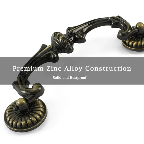 Oil Rubbed Bronze 6 Pack Drawer Pulls With Vintage Drop Bail Handles 5 Inch Hole Centers shown in zinc alloy close-up