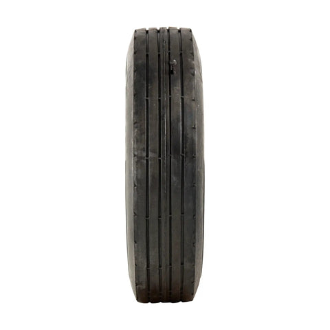 Side view of 8x1.75 inch semi pneumatic tire on wheel showing tread pattern, built for easy replacement and smooth rolling in tough worksites.