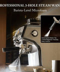 Professional 3-Hole Steam Wand from Game Changer Espresso Machine With Built In Grinder And Quick Dairy Frother for microfoam.