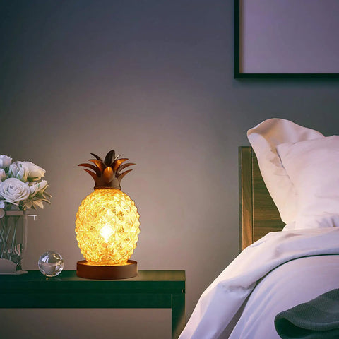 Mercury Glass Pineapple Table Lamp With Golden Finish Lit Diamond Pattern Glow Ideal For Bedroom Dresser Living Room Or Office Decor Bulb Included