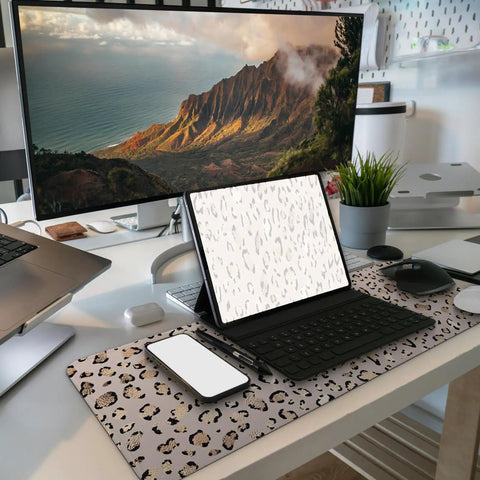 Leopard Print Large Gaming Mouse Pad For Home Office Desk Setup, Oversized 31.5 X 11.8 Inch Laptop And Keyboard Mat in office