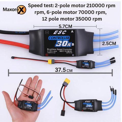 All In One Ready To Build RC Airplane Kit With A2212 KV1000 Motor 30A ESC details showing size and connector type