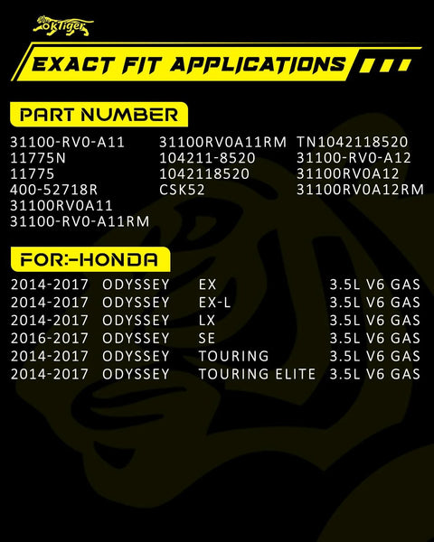 Part numbers and Honda Odyssey models compatible with Beefed Up Replacement Alternator For Honda Odyssey 2014 2015 2016 2017 Ex Ex Lx Touring Elite Se Three Point Five L V6 12V 130A Clockwise 6 Groove Clutch Pulley OE 31100 RV0 A11 11775N.