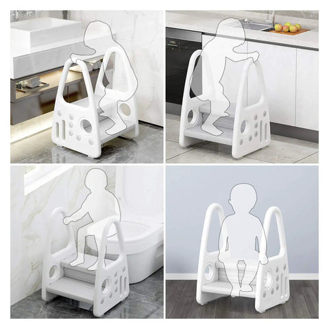 Top Tier Two Step Toddler Stool For Bathroom Sink And Kitchen Counter With Kiddo Friendly Handrails And Rock Solid Non Slip Base Offering Zero Hassle Potty Training Booster For Little Ones Gray