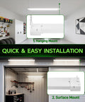 4 Foot LED Shop Light with Reflector for Garage Tasks, 3CCT, installed in workshop, hanging and surface mount options shown