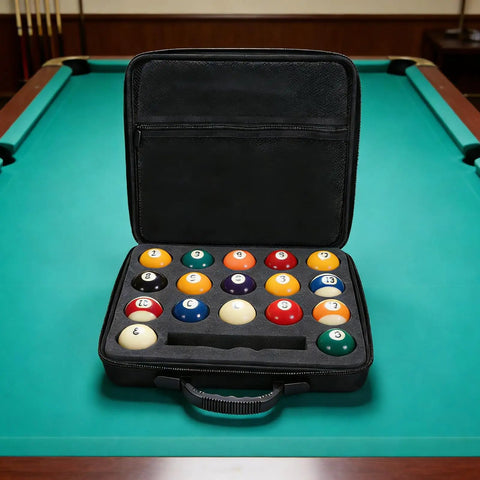 17 Slot Billiard Ball Case With Foam Lining And Mesh Pouch Adjustable Shoulder Strap And Dual Zip Closure Holds Standard 2 1 4 Inch Pool Balls Keeps Full Set Organized And Ready To Transport