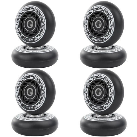 68Mm Inline Skate Wheels Set For Outdoor Asphalt, 90A Hardness With ABEC-9 Bearings And Floating Spacers, durable black finish