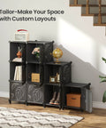 9 Cube Closet Organizer With Doors Portable Modular Storage Shelves For Clothes Books Toys Black Cube Cabinet Display