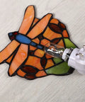 Tiffany Style Stained Glass Dragonfly Wall Lamp With Plug In Night Light Socket E12 LED Bulb Included close-up view of dragonfly design