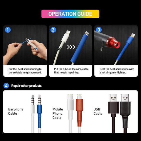 Heat Shrink Tubing Kit With Mini Heat Gun And 328 Pcs Shrink Tubes 2 To 1 Shrink Ratio operation guide illustration