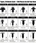Badass Heavy Duty Nylon Push Pin Rivet Fastener Kit With Dope Assortment Of Retainer Clips and Pry Bar Tool - 12 types, 240 pieces for car upgrades