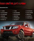Red pickup truck with parts list for alternator replacement, including Beefed Up Alternator Replacement For Nissan Armada 2007 2015