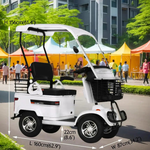 Haoweih 800W Electric Golf Cart For Adults With 60V Lead Acid Battery, Brisk Mobility Scooter on a path with dimensions labeled.