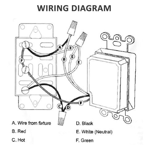 Wiring diagram for One-Touch Auto Shut Off Timer For Bathroom Fans With 5 10 15 30 Minute Presets, White Finish