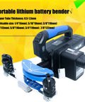 Heavy Duty Electric Pipe Bender For Copper And AC Lines Fast 90 Degree Bend Tool With Rechargeable Battery showing size and controls.