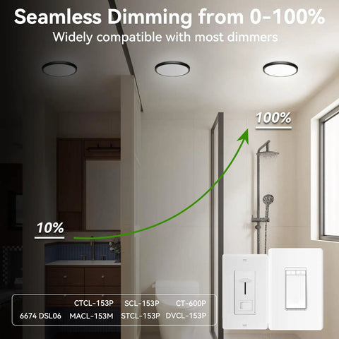 Nine Inch LED Ceiling Light Flush Mount Dimmable 3CCT 3000K 4500K 6000K 2800LM For Kitchen Bedroom Living Room Black Pack Of Six