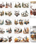 Forest Deer Theme Cup Printing UV Transfer Paper Set Ten Styles For 16 Ounce Glass Cups Includes PVC DIY Transfer Stickers And Squeegee For Easy Application 9.5 By 4.3 Inches Each Dope Craft Kit showing various forest deer designs.