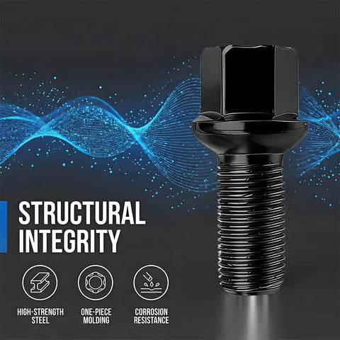 High Carbon Steel Wheel Bolts M14 X 1.5 Thread Pitch Black Coated Heavy Duty Lug Stud showing structural integrity and corrosion resistance.