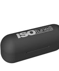 True Wireless Buds With Heat Activated Memory Foam Eartips For 22 dB Noise Reduction in matte black charging case.