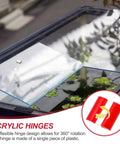 Total Game Changer Acrylic Flexible Hinges Clear Invisible Living Hinge 360 Degree Rotation For Garage Upgrades Durable Impact Resistant Cabinet Hardware With Badass Craftsmanship, showing flexible hinge design on a glass panel.