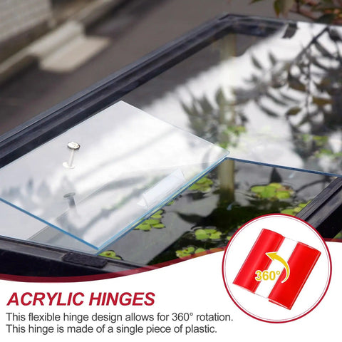 Total Game Changer Acrylic Flexible Hinges Clear Invisible Living Hinge 360 Degree Rotation For Garage Upgrades Durable Impact Resistant Cabinet Hardware With Badass Craftsmanship, showing flexible hinge design on a glass panel.