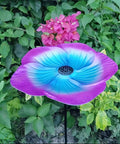 Bee Watering Station 1 Pack Bird Bath And Butterfly Cup With Flower Design Weather Resistant Metal Stakes For Outdoor Garden Yard Decor Purple Perfect For Attracting Bees And Butterflies With No Fuss Easy Setup, flower-shaped basin in garden.