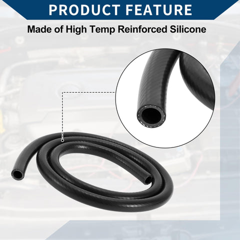 High Temp Silicone Vacuum Hose For Cars And Trucks Heavy Duty Vacuum Line 0.5 Inch ID 3mm Wall Thickness 3.3 Ft Length Black 130 PSI Max Durable Automotive Silicone Tubing coiled on a surface.