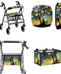 Black Cat Walker Seat Cover And Backrest Cover With Foldable Starry Night Storage Bag 3 Piece Soft Mobility Gear Set