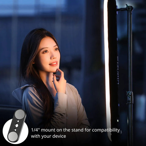 Bi Color 20W Inflatable LED Tube Light For On The Go Filming illuminating woman's face during outdoor shoot