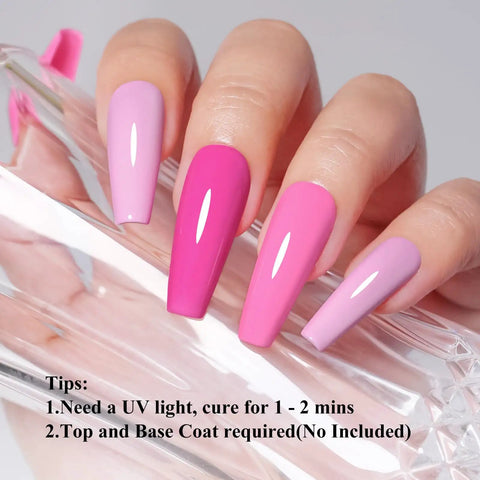 Hema Free Pink Gel Nail Polish Set With 6 Colors 10ml Each Soak Off Gel Polish Kit glossy finish on nails with light baby blush, hot pink hues