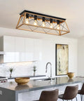 Kitchen with 31.5 Inch Flush Mount Five Light Vintage Industrial Cage Chandelier For Dining Room Kitchen Island And Living Room Dimmable