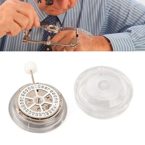 Automatic Watch Movement With Date Display Replacement For Professional Watch Repair And DIYers, metal and plastic parts shown