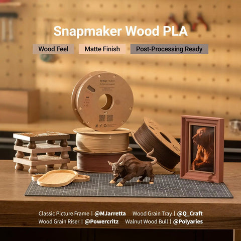 Snapmaker Wood PLA Filament 1.75mm For 3D Printers With Realistic Maple Grain And Matte Finish Premium Crafting Supply For Makers And DIY Crew Smooth Operator Extrusion guaranteed on various prints.