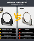 Comparison of Heavy-Duty 5.0 Inch Exhaust Clamps Set - Rust-Proof Black Saddle-Style U-Bolt vs rusted metal clamp