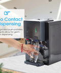 Countertop Water Cooler Dispenser For Home Office Dorms Black Holds 3 Or 5 Gallon Jug with hot and cold spigots and no-contact dispensing