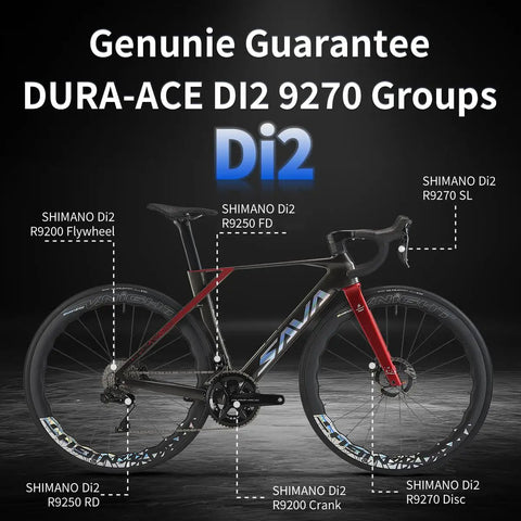 Di2 Full Carbon Road Bike With Ultra Light Frame And 24 Speed Shimano R9270 Groupset Hydraulic Disc Brakes, side view