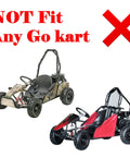 Two go-karts with red "NOT Fit Any Go kart" warning, indicating the sprocket does not fit these models.