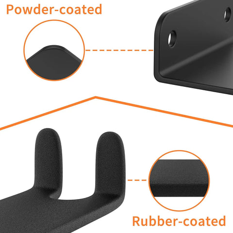 Close-up of Two Pack Bike Pedal Hanger Wall Mount showing powder-coated metal and rubber-coated surfaces for heavy duty use.