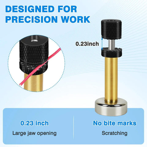 Close-up of a magnetic post from Magnetic Helping Hands Soldering Station showing 0.23-inch jaw opening and no bite marks.