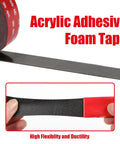 Heavy Duty Double Sided Tape With Waterproof Adhesive For Cars And Home, 16.5 Ft Long, 0.59 In Wide, black foam tape, acrylic adhesive