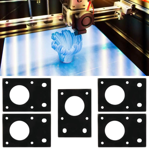 5 Pack Aluminum Motor Mount Plate Kit for NEMA 17 Stepper Motors, Black 42x42mm Mounting Plate next to 3D Printer in use