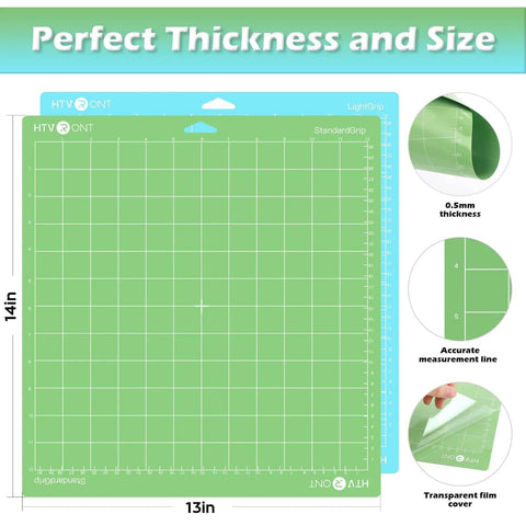 HTVRONT 12x12 cutting mats, 2-pack with green StandardGrip and blue LightGrip, 0.5mm thickness, front view