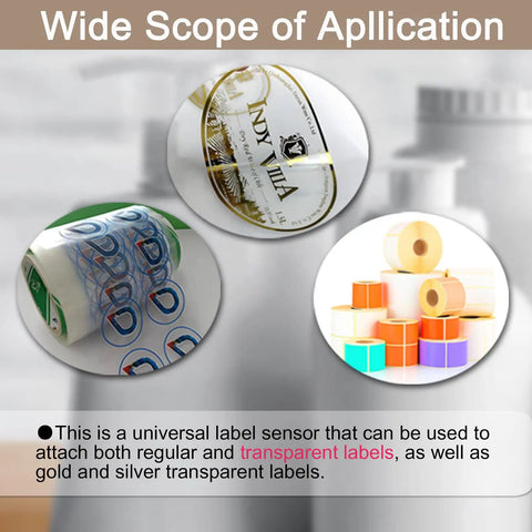 Heavy Duty Desktop Automatic Round Bottle Labeling Machine With Chain Conveyor And Integrated Print Coder For Clear And Gold Foil Labels Works Like A Dream 110V Model showing various types of labels.